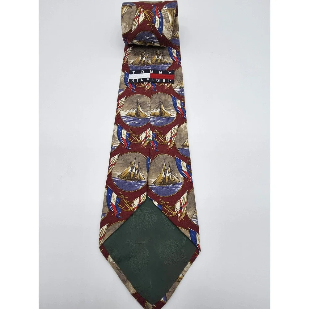 Vintage Tommy Hilfiger Men's Necktie Sailing Nautical Sailboat 100% Italian Silk